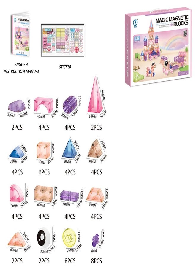 elecci Magnetic Blocks for Toddlers Toys, 3D Translucent Magnet Building Cubes Set, Educational Build Blocks Set for Kids Aged 3 to 9 Years. (66PCS-Dreamy) - Image 2